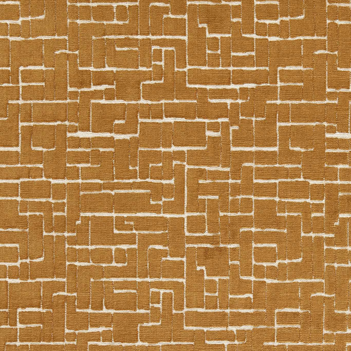 Warm bronze woven fabric with ivory stepped geometric lines and tactile texture