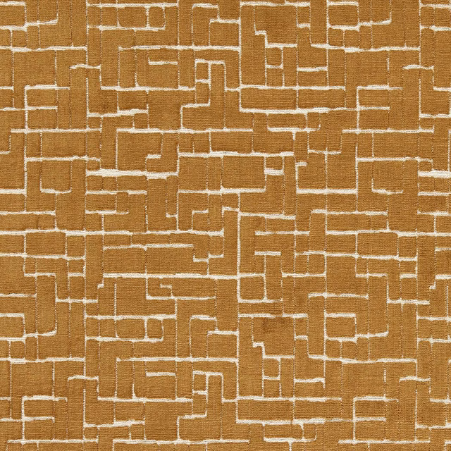 Warm bronze woven fabric with ivory stepped geometric lines and tactile texture
