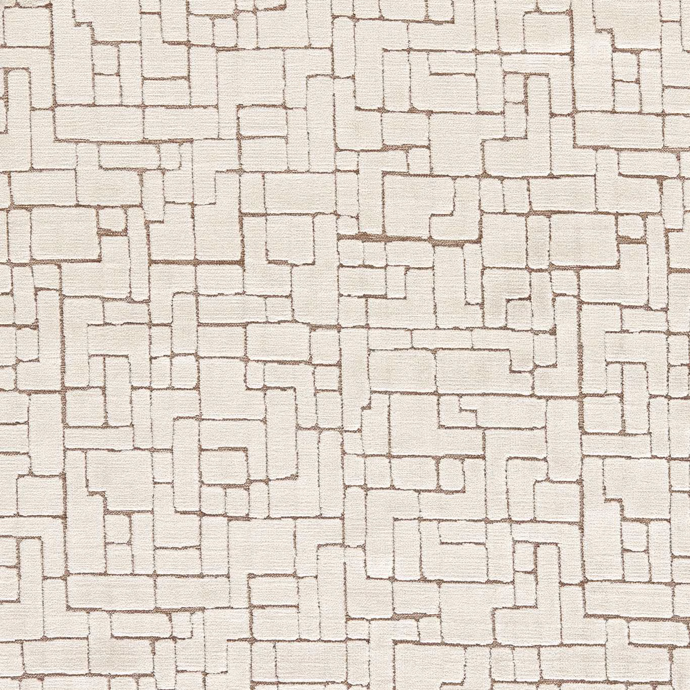 Warm ivory upholstery textile with fine taupe lines forming interlocking rectangular blocks