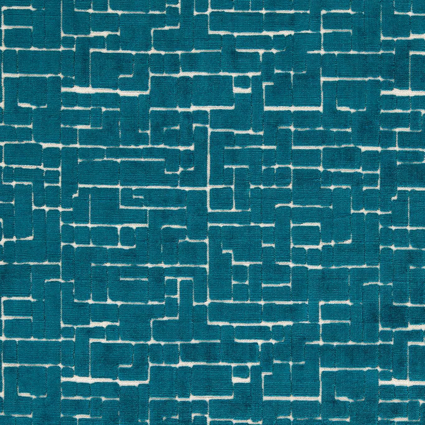 Deep peacock teal weave with cream broken rectangular lines and tactile texture