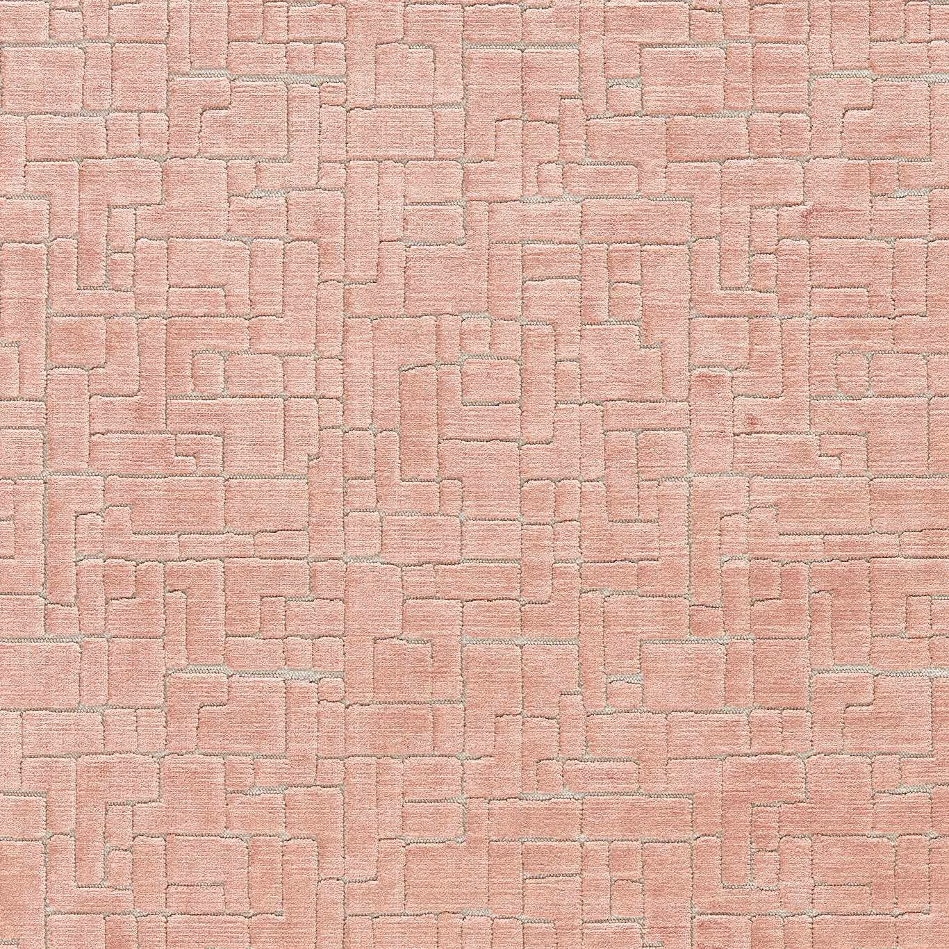 Muted petal-pink fabric with raised interlocking rectangular geometric lines and subtle tonal texture