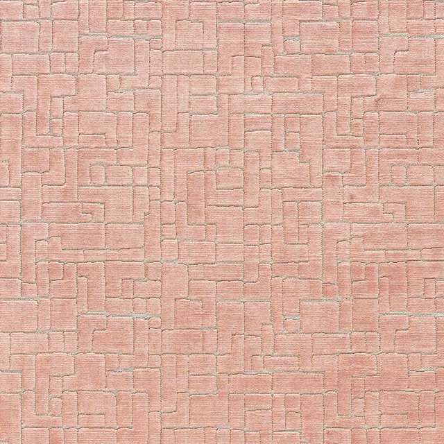 Muted petal-pink fabric with raised interlocking rectangular geometric lines and subtle tonal texture
