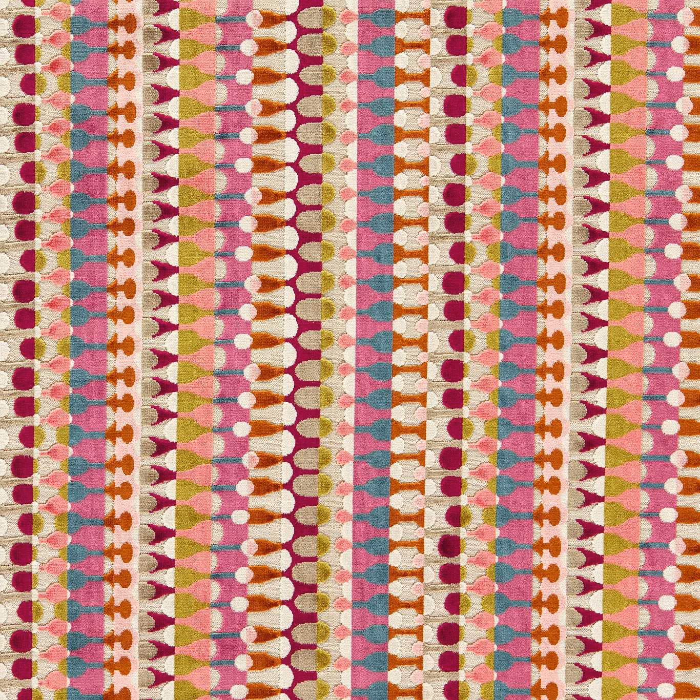 Magenta and peacock teal geometric stripe fabric with tactile woven texture