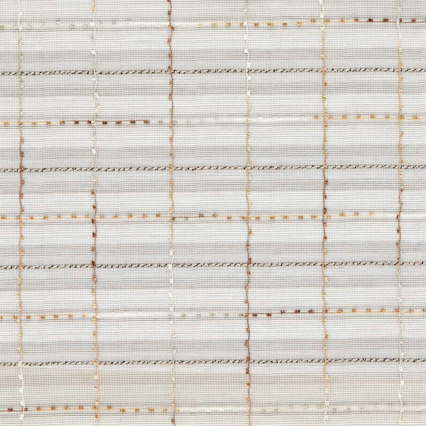 Pale grey sheer check with charcoal lines and warm ochre flecks