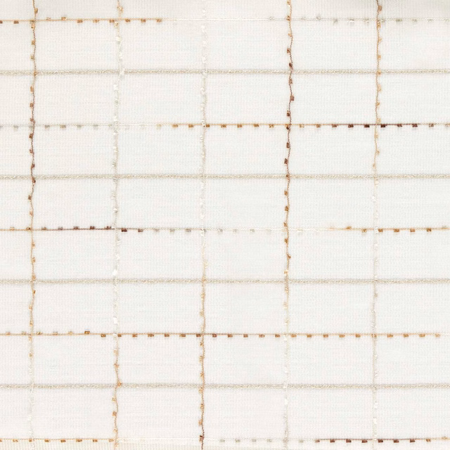 Natural ivory sheer with warm beige irregular windowpane grid and gauzy texture
