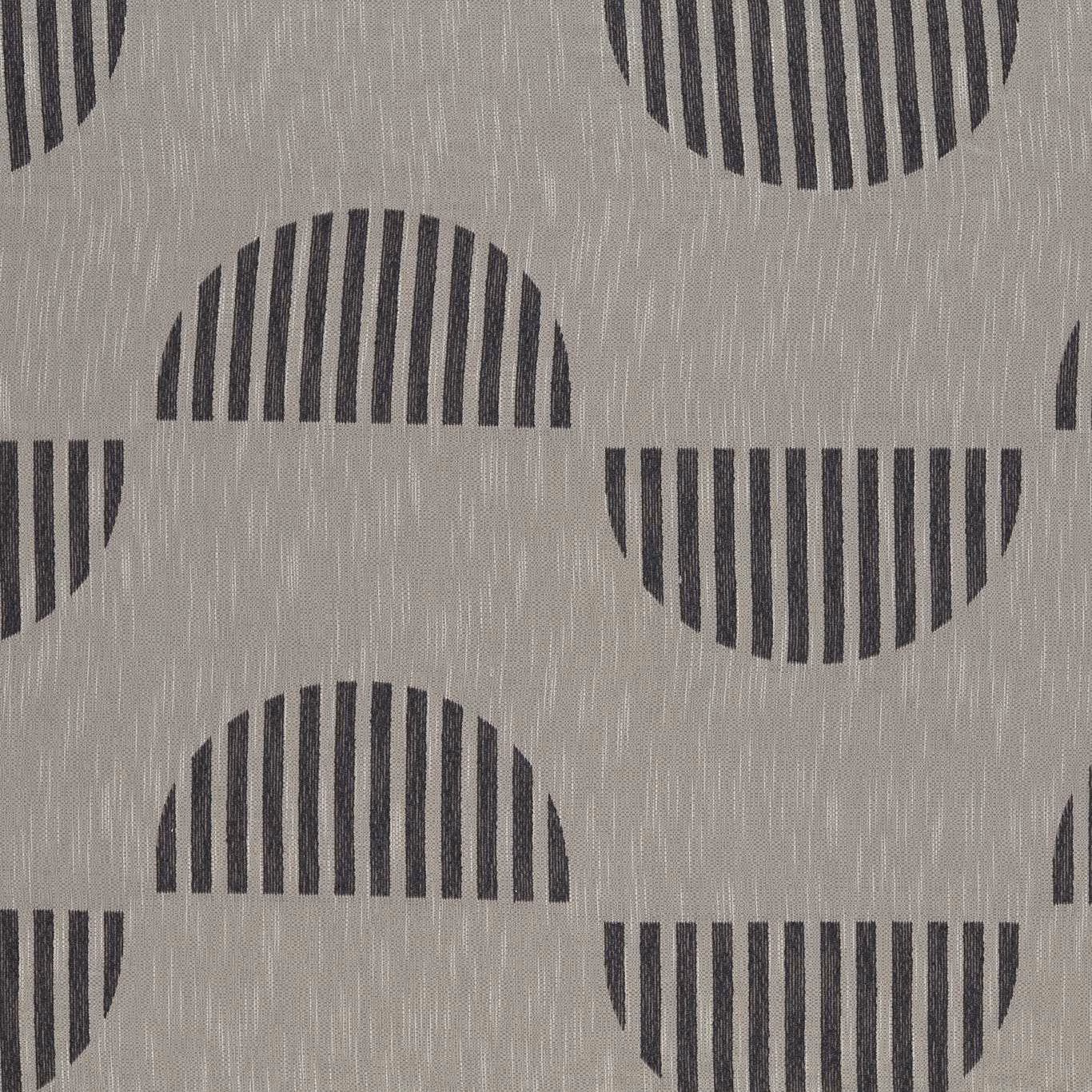 Charcoal vertical stripes form repeated half-circles across a lightly textured grey ground