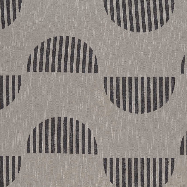 Charcoal vertical stripes form repeated half-circles across a lightly textured grey ground