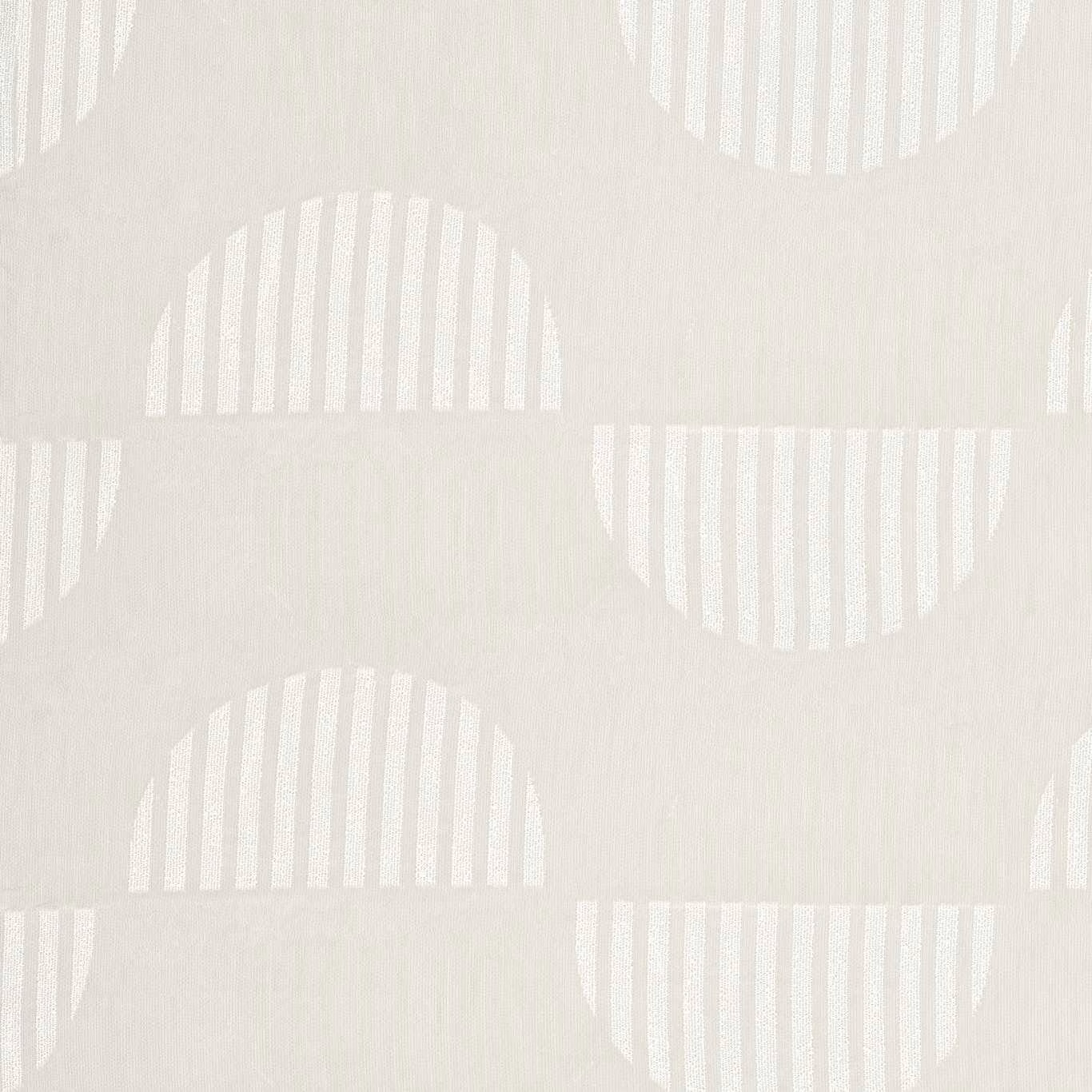 Soft ivory sheer with oversized striped arches and a lightly textured linen-look ground