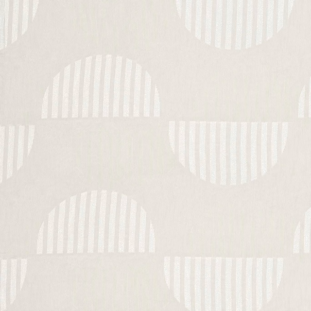 Soft ivory sheer with oversized striped arches and a lightly textured linen-look ground