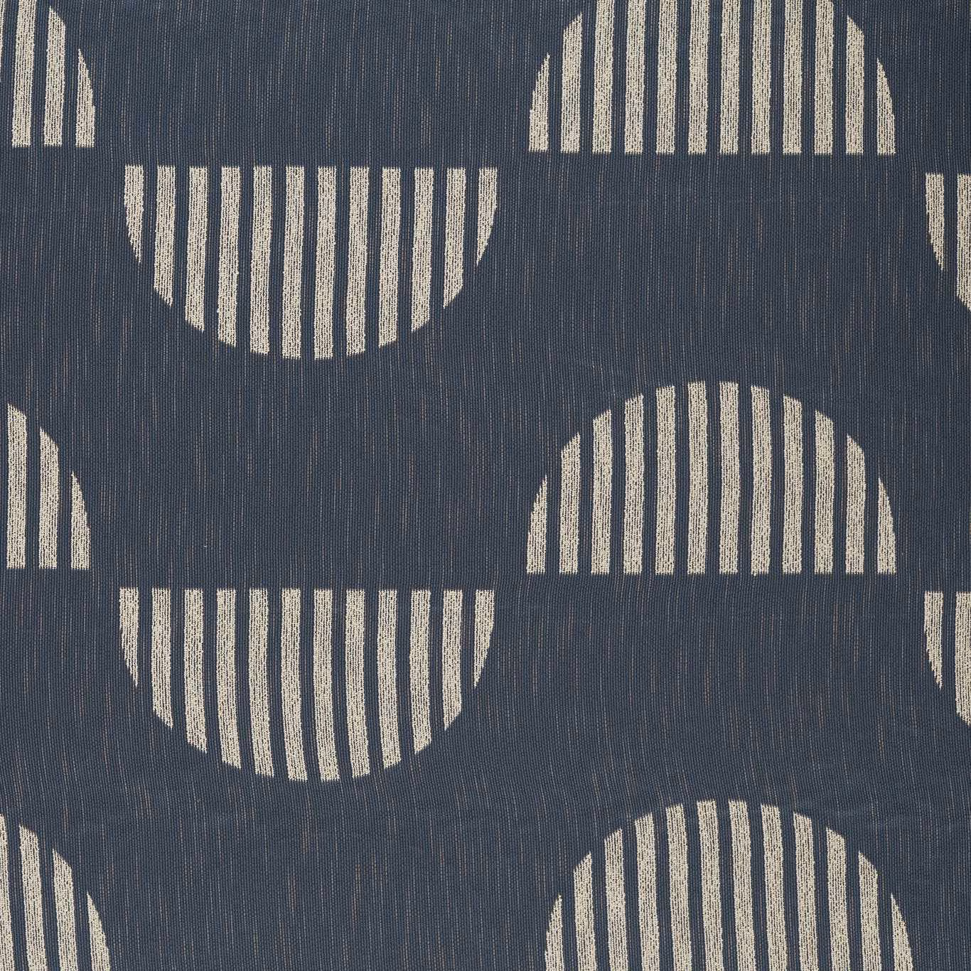 Midnight blue sheer with cream vertically striped arches and fine linear texture