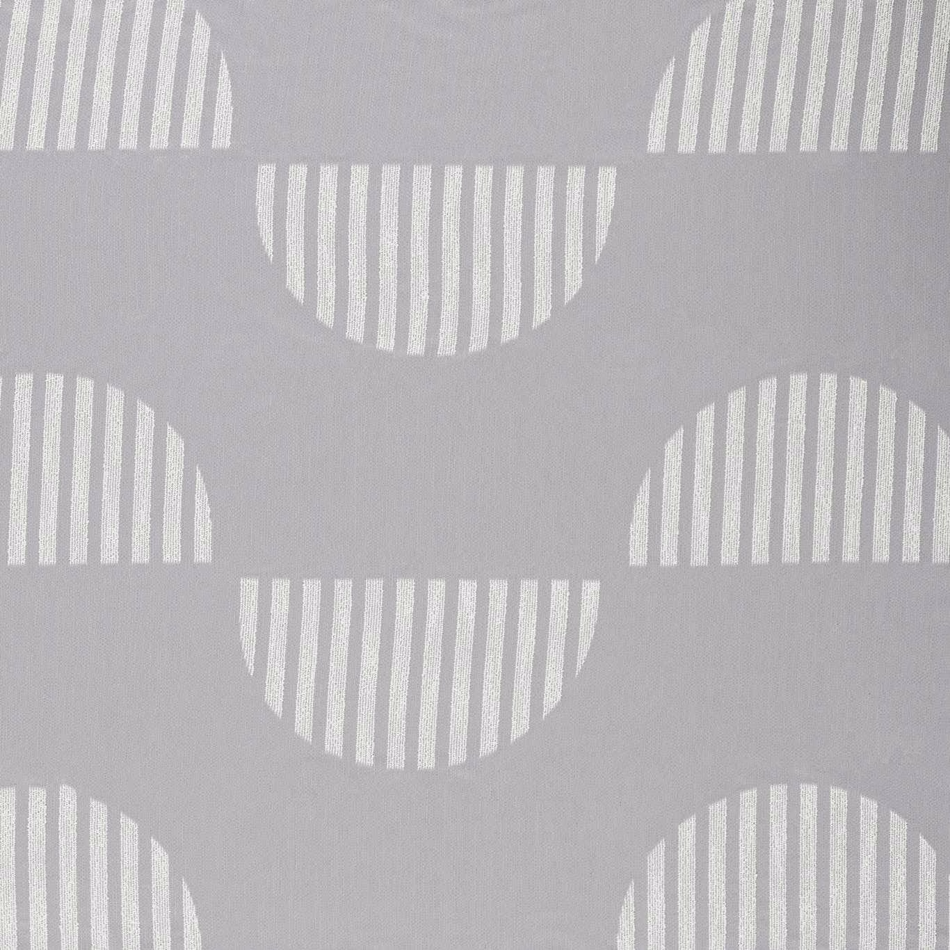 Cool pebble-grey sheer with white vertical stripes forming repeated rounded arch motifs