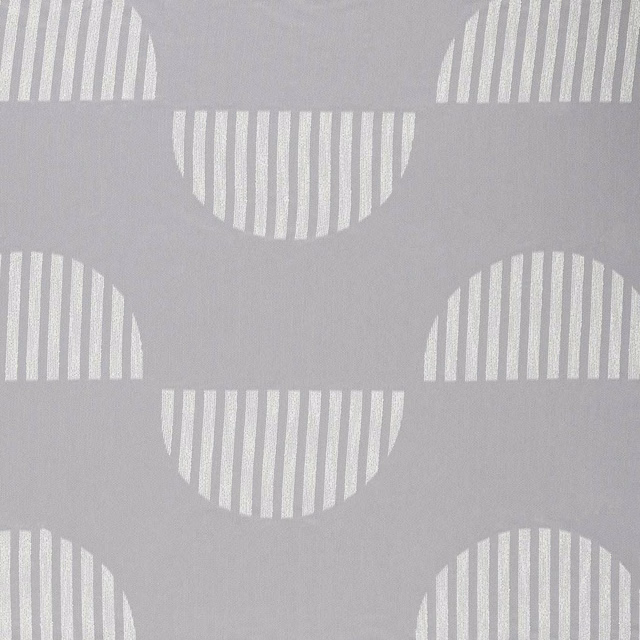 Cool pebble-grey sheer with white vertical stripes forming repeated rounded arch motifs