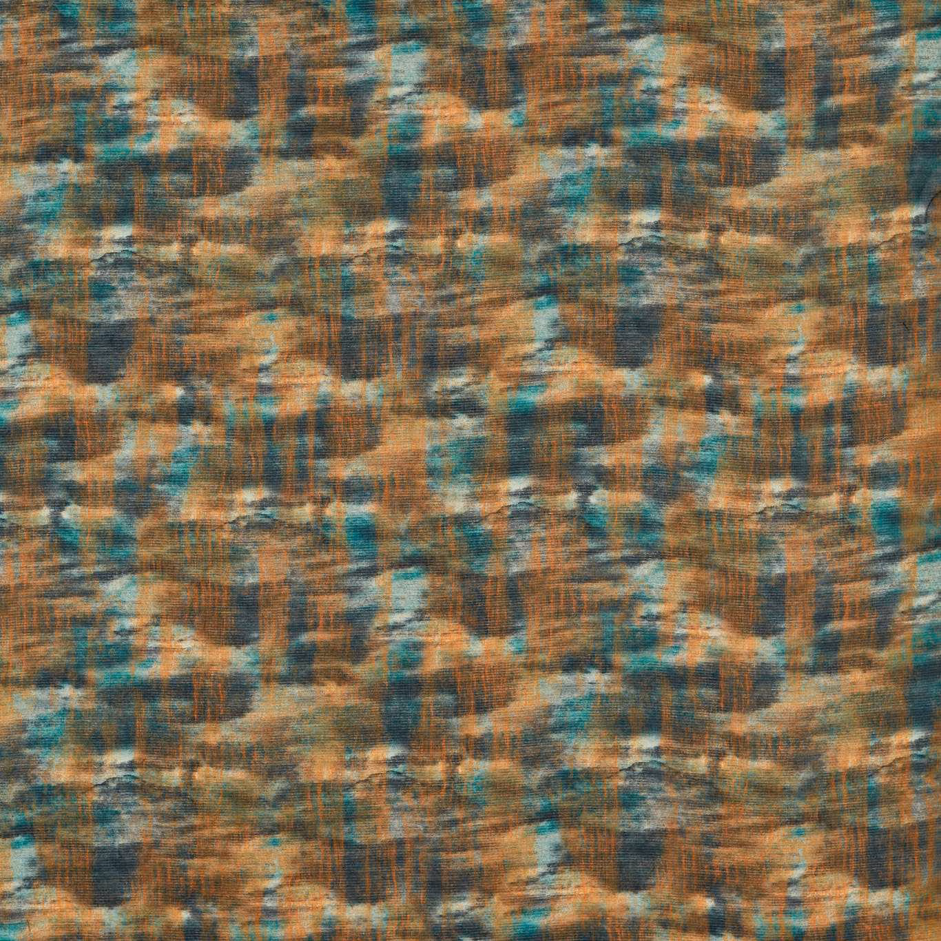 Painterly teal, rust and bronze woven fabric with irregular textured bands