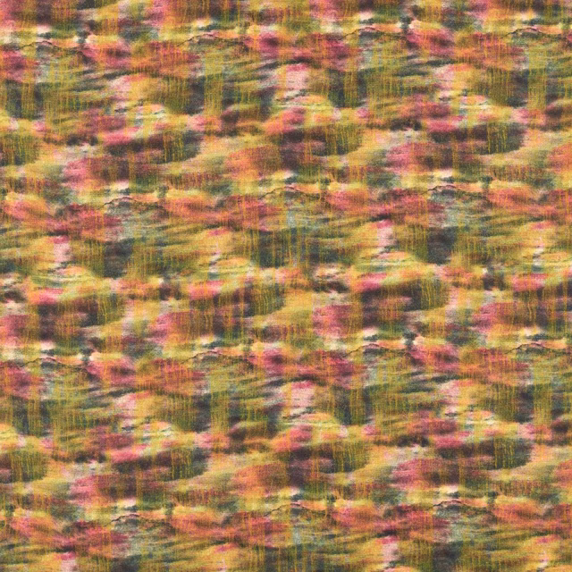 Mottled olive, mustard and berry-pink abstract check with softly brushed vertical texture