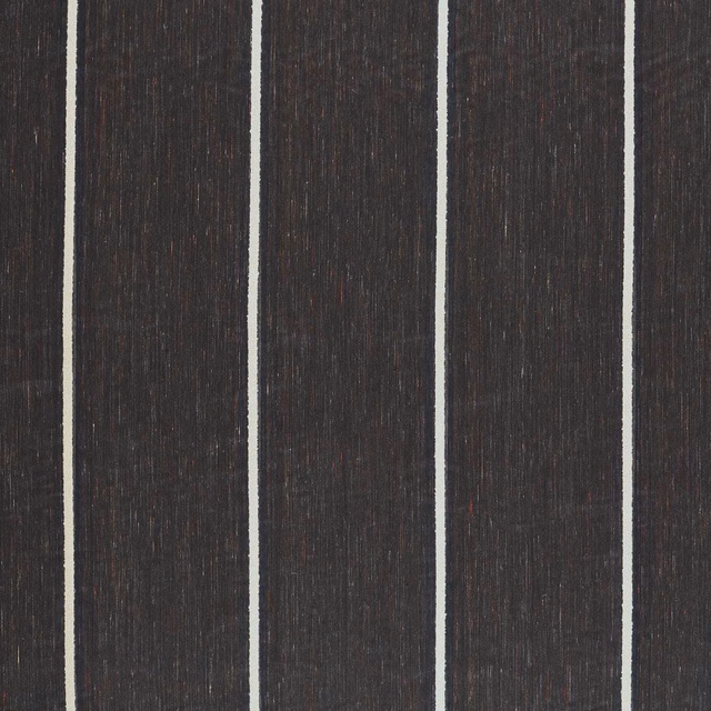 Close-up of charcoal sheer with pale vertical stripes and subtle rust threads