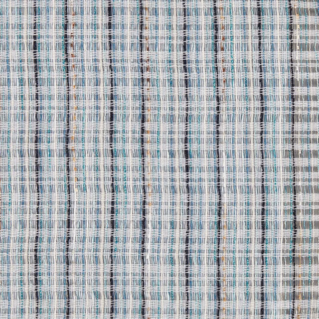 Cool denim-blue sheer weave with midnight threads and fine pale crosshatching