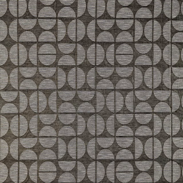 Charcoal grey geometric sheer with circles, semicircles and fine horizontal texture
