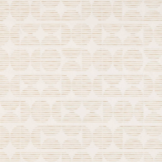 Warm ivory sheer with beige horizontal-line geometric motifs in rounded forms