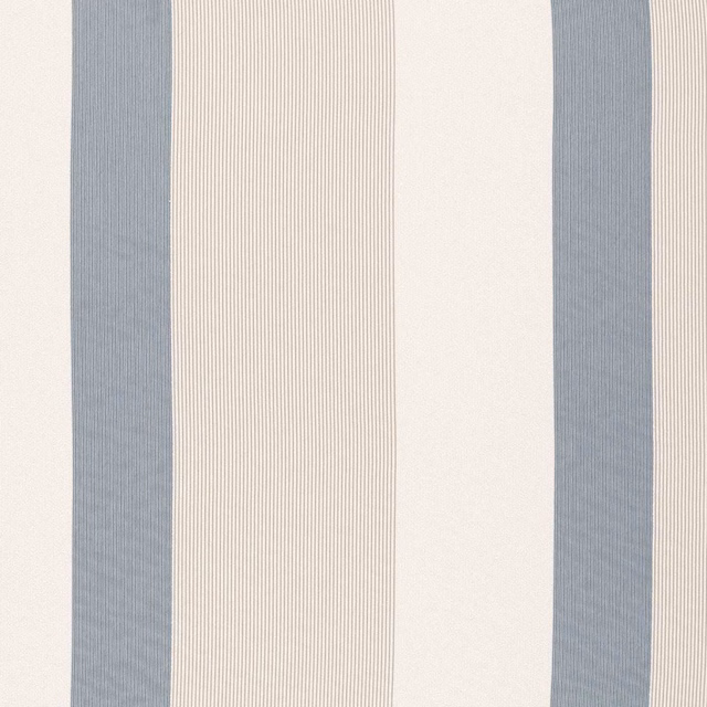 Cool denim-blue vertical bands with fine ivory pinstripes on a sheer weave