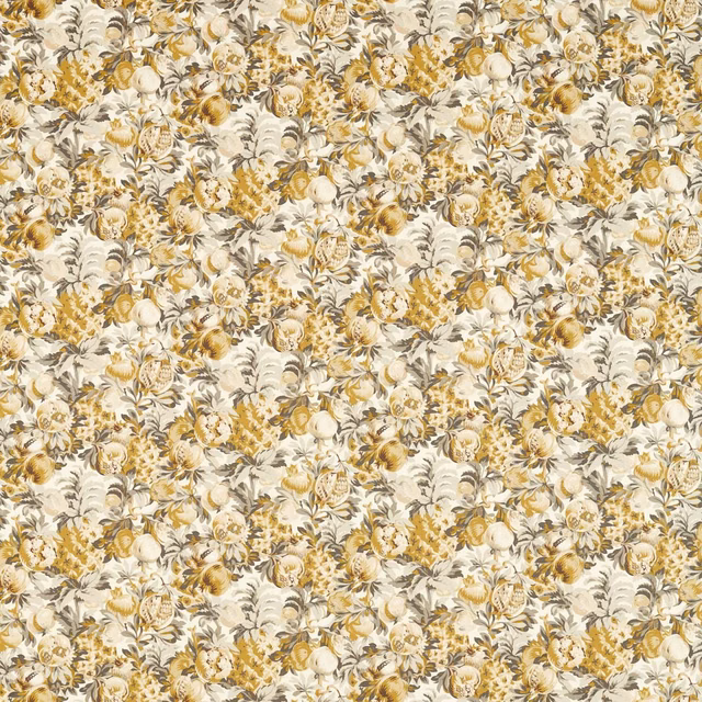 Cream floral textile with antique-gold blooms and charcoal leafy detailing