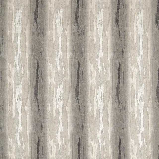 Charcoal grey woven fabric with ivory vertical brushstroke stripes and subtle distressed texture