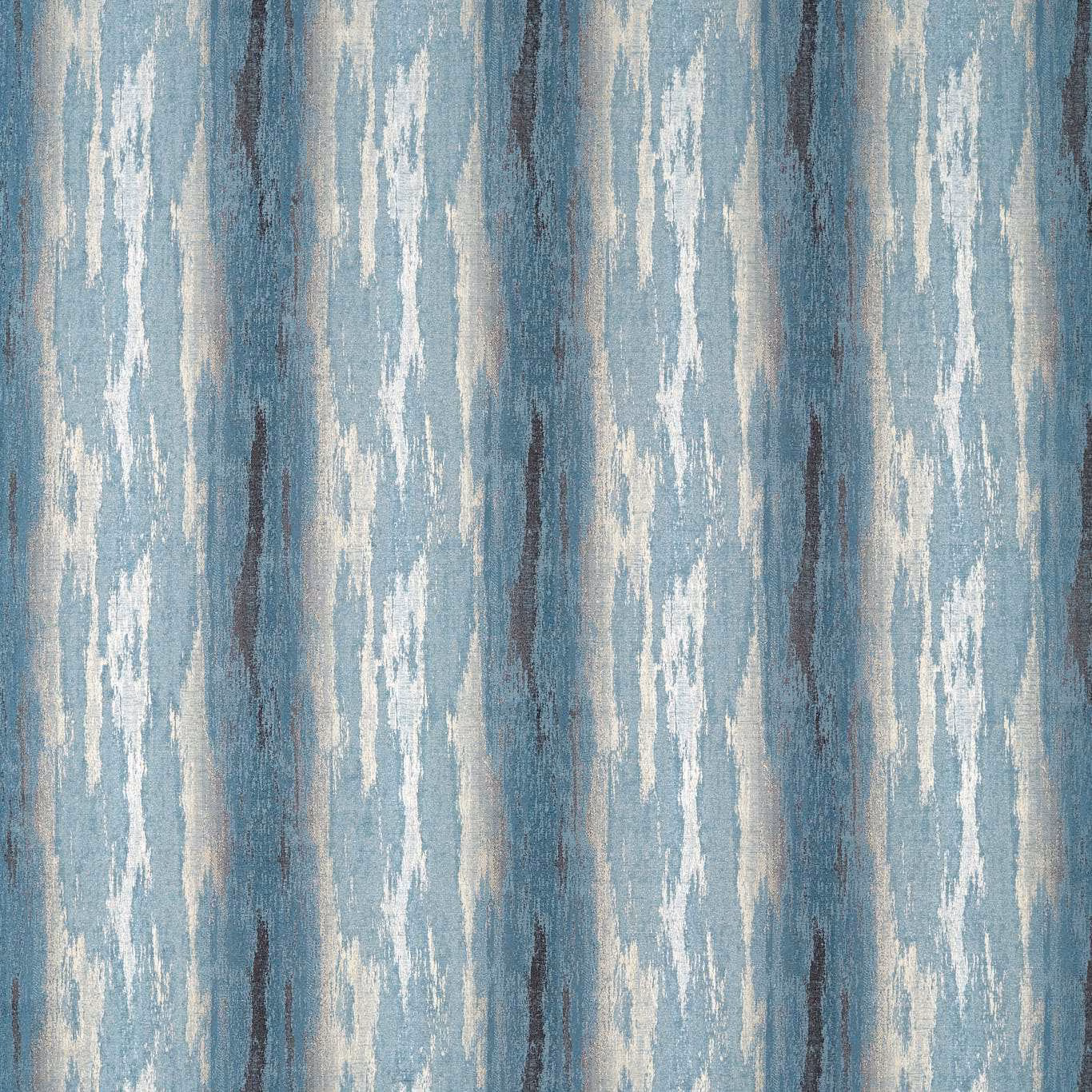 Muted denim-blue textile with chalky vertical brushstroke bands and dark blue accents