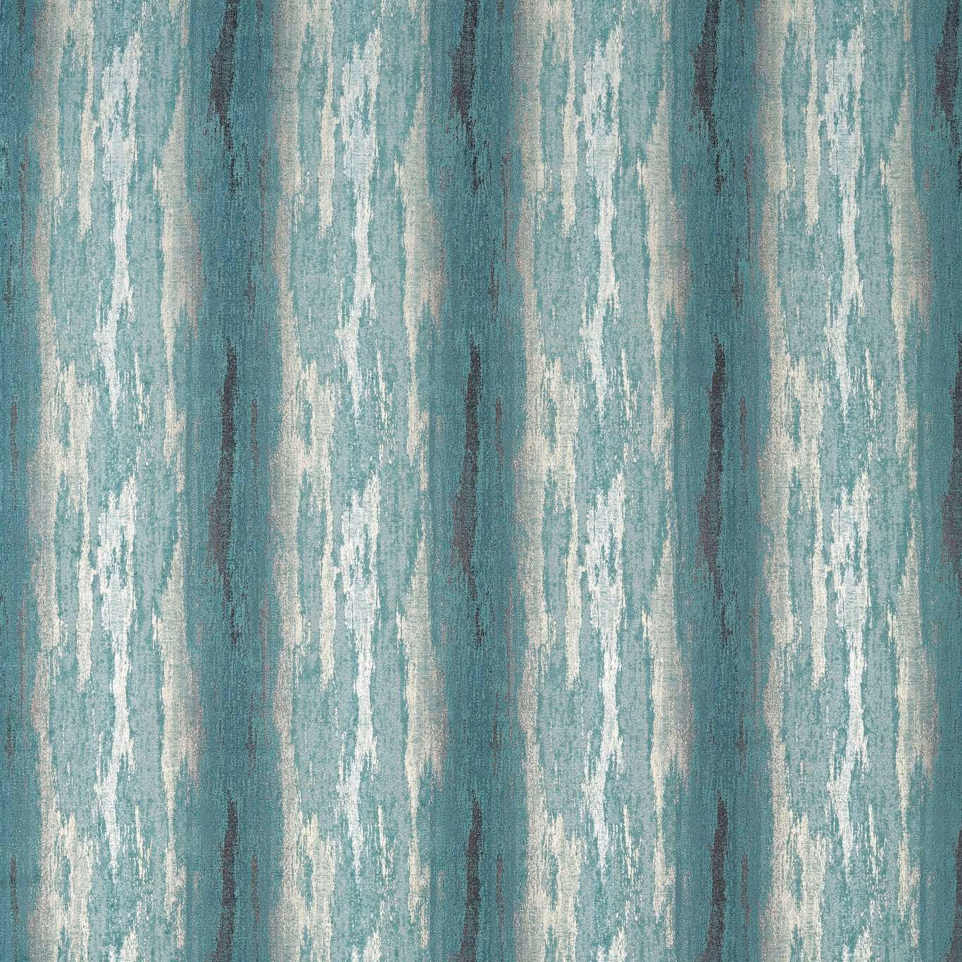 Muted teal woven textile with pale mineral streaks and charcoal vertical striations