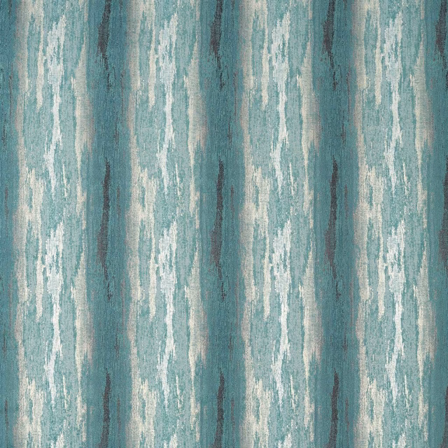 Muted teal woven textile with pale mineral streaks and charcoal vertical striations