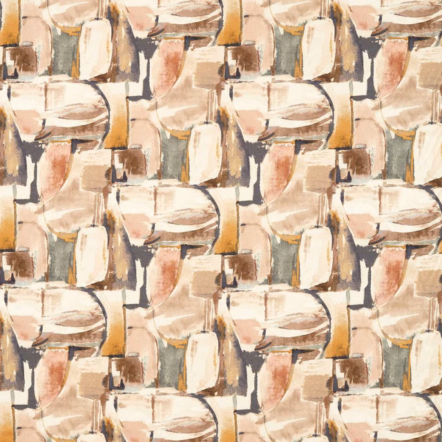 Blush and natural abstract brushwork with ochre, charcoal and grey accents