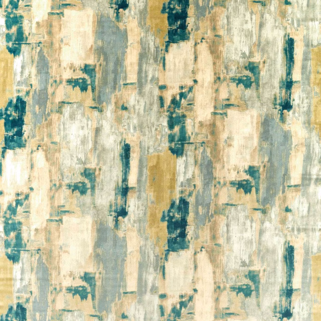 Teal, cream and ochre abstract brushwork with distressed vertical blocks