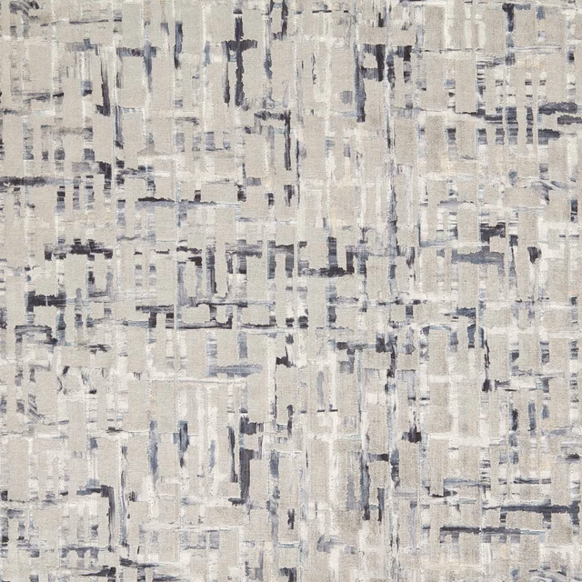 Pale grey abstract woven grid with broken charcoal brush-like marks