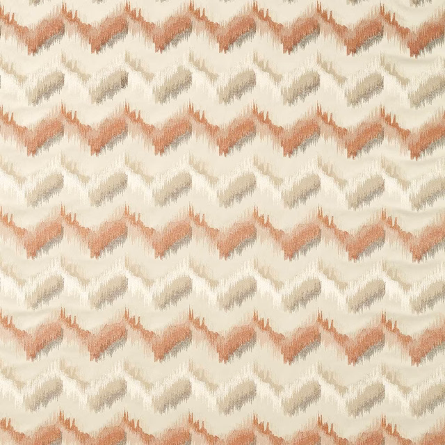 Blush and natural zigzag weave with taupe geometric rows and tactile texture