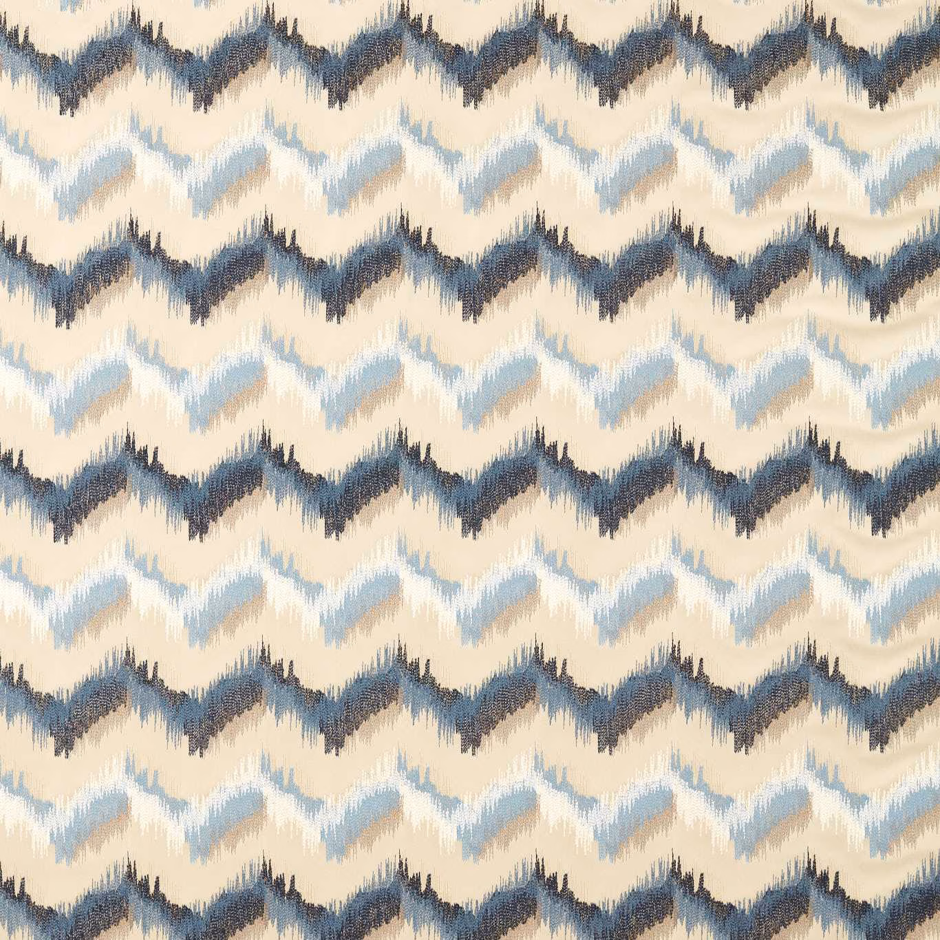 Cream fabric with denim and pale blue fuzzy-edged zigzag bands