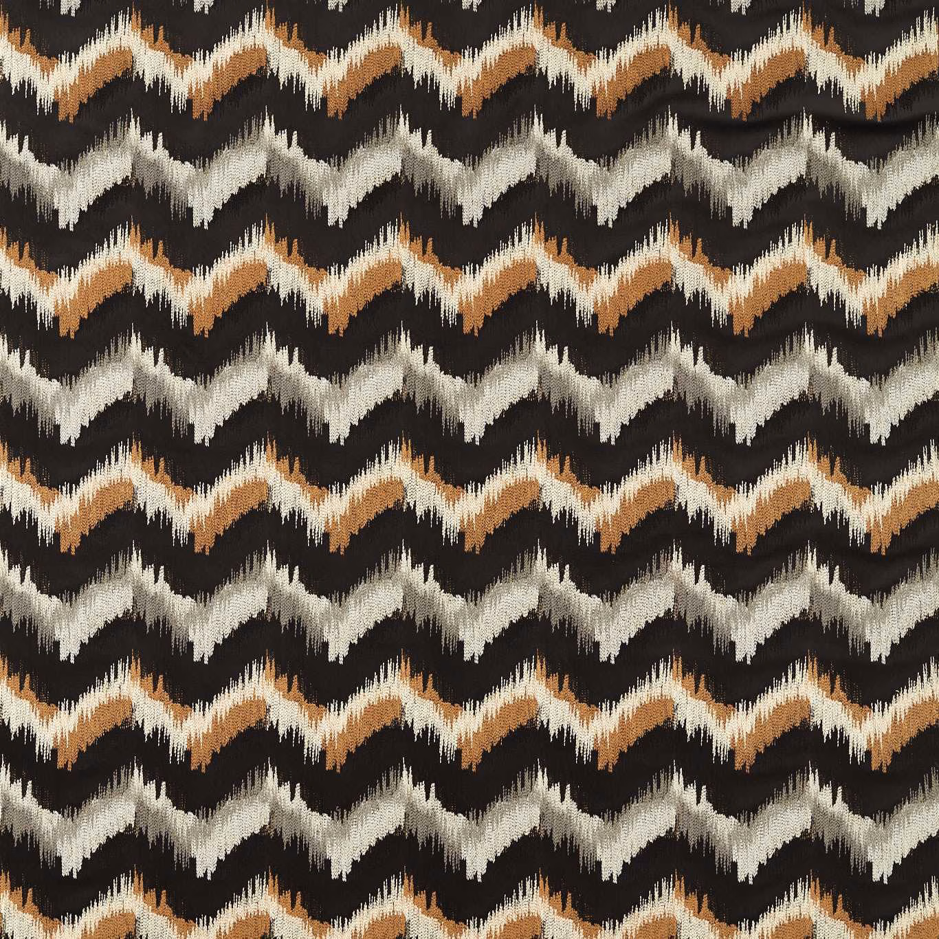 Black textured ground with ivory and camel zigzag bands in a woven repeat
