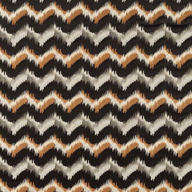 Black textured ground with ivory and camel zigzag bands in a woven repeat