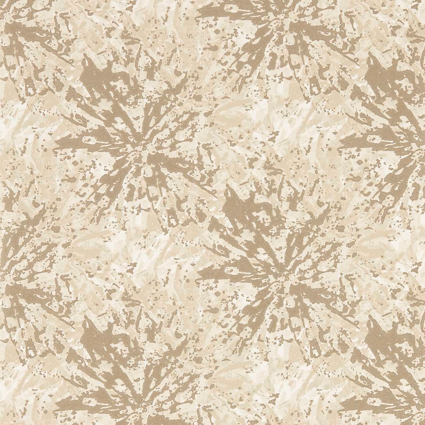 Warm cream wallpaper with taupe abstract bursts and softly mottled painterly markings