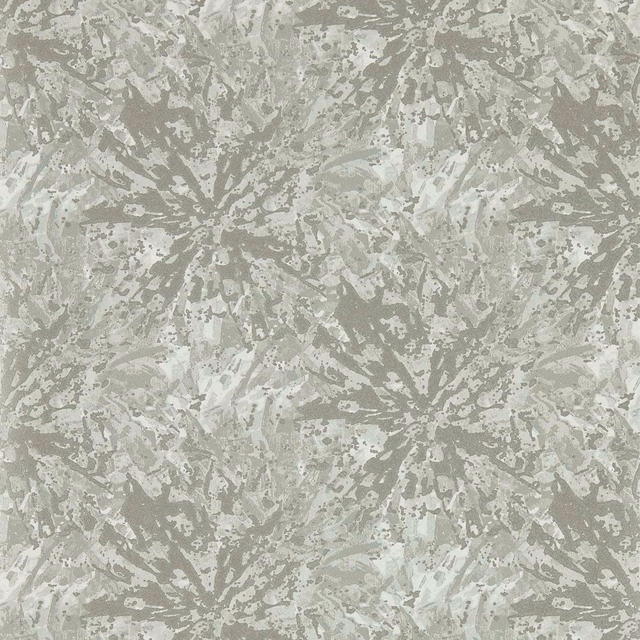 Cool pewter-grey wallpaper with chalky abstract botanical bursts and distressed painterly texture