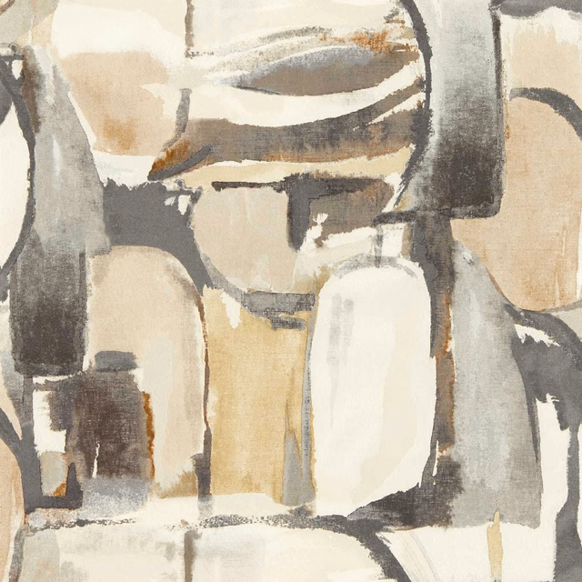 Abstract wallpaper in cream, linen beige and charcoal with painterly block motifs