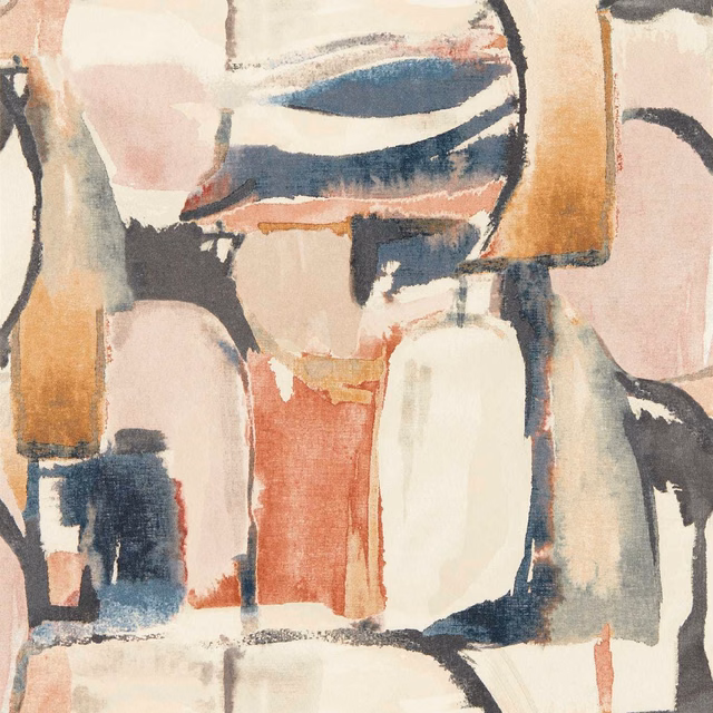 Abstract wallpaper with ink navy, terracotta, blush and ochre painterly blocks