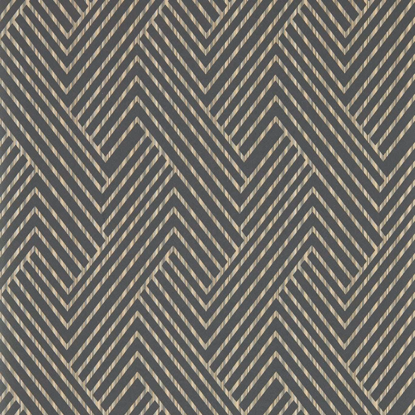 Charcoal wallpaper with taupe-grey chevron stripes in a tightly repeated geometric pattern