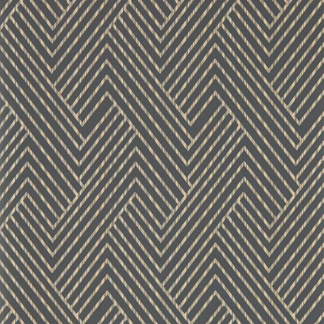 Charcoal wallpaper with taupe-grey chevron stripes in a tightly repeated geometric pattern