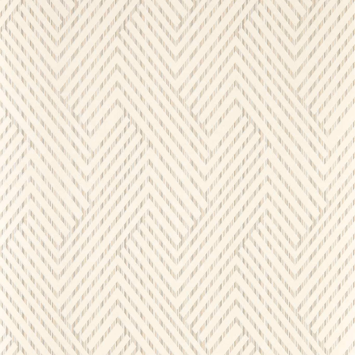 Warm ivory wallpaper with fine grey-beige chevron zigzags in a repeating pattern