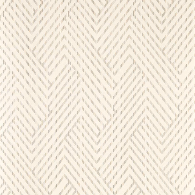 Warm ivory wallpaper with fine grey-beige chevron zigzags in a repeating pattern