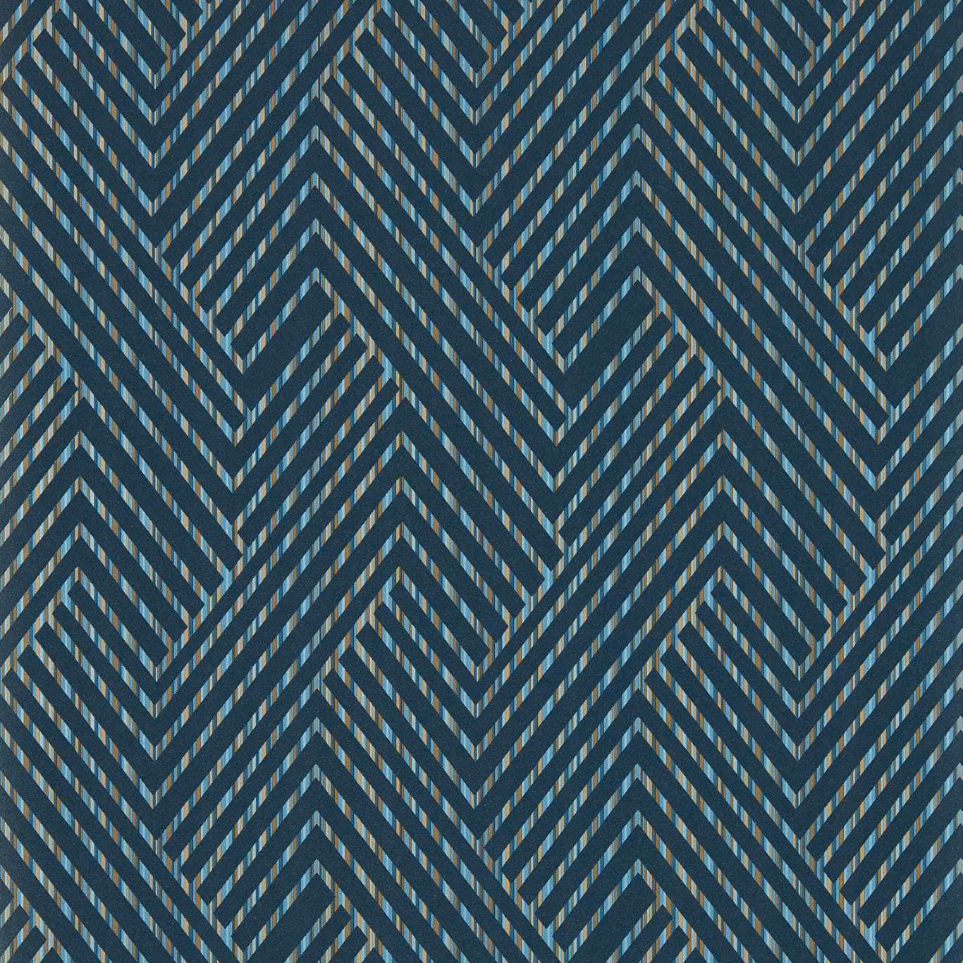 Midnight blue wallpaper with teal and pale blue interlocking chevrons