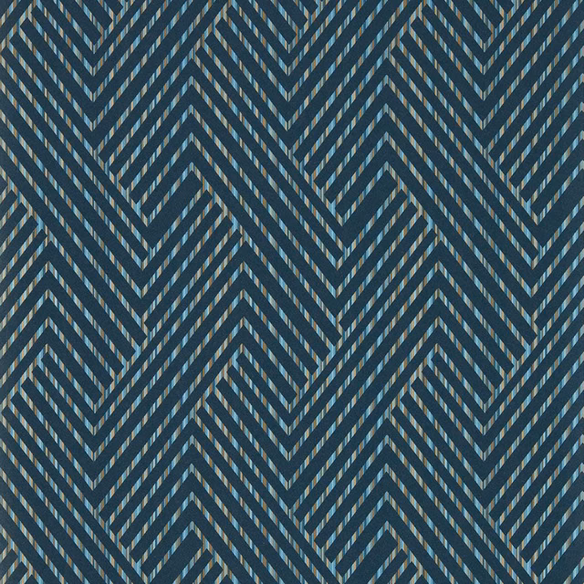 Midnight blue wallpaper with teal and pale blue interlocking chevrons