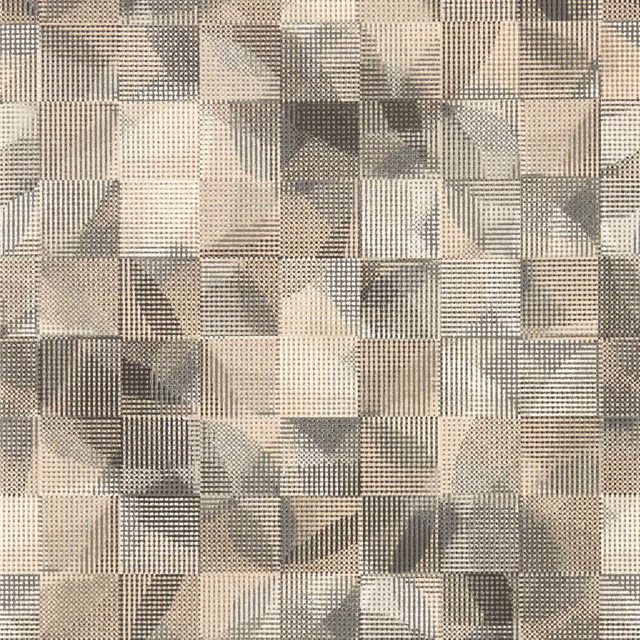 Charcoal and linen geometric wallpaper with fine grid lines and angular blocks