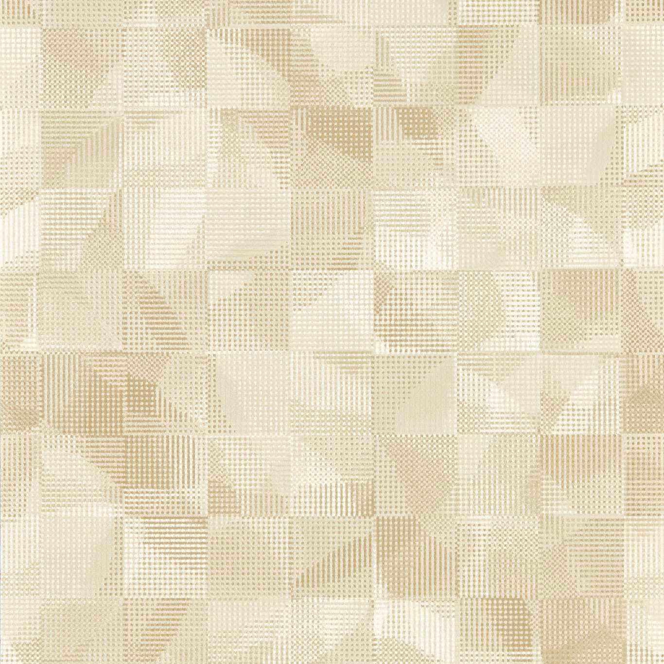 Pale ivory wallpaper with sand geometric blocks and fine square-grid detailing