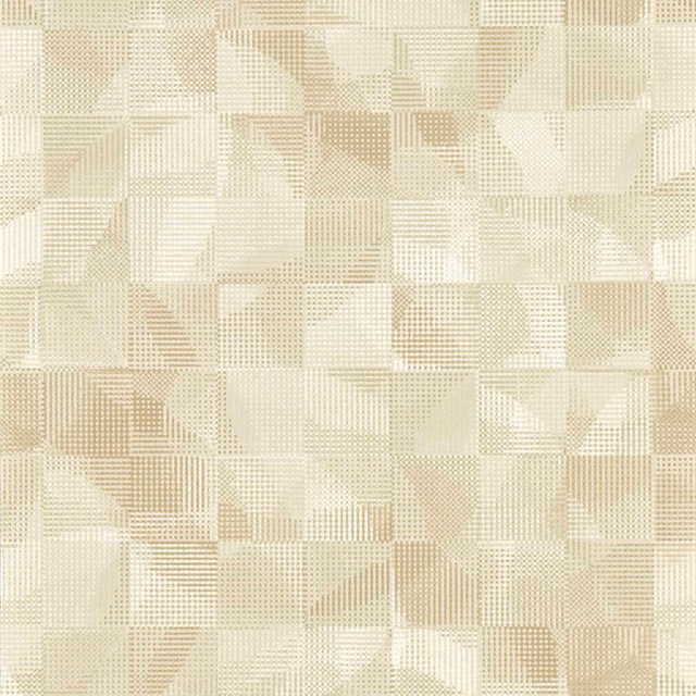 Pale ivory wallpaper with sand geometric blocks and fine square-grid detailing