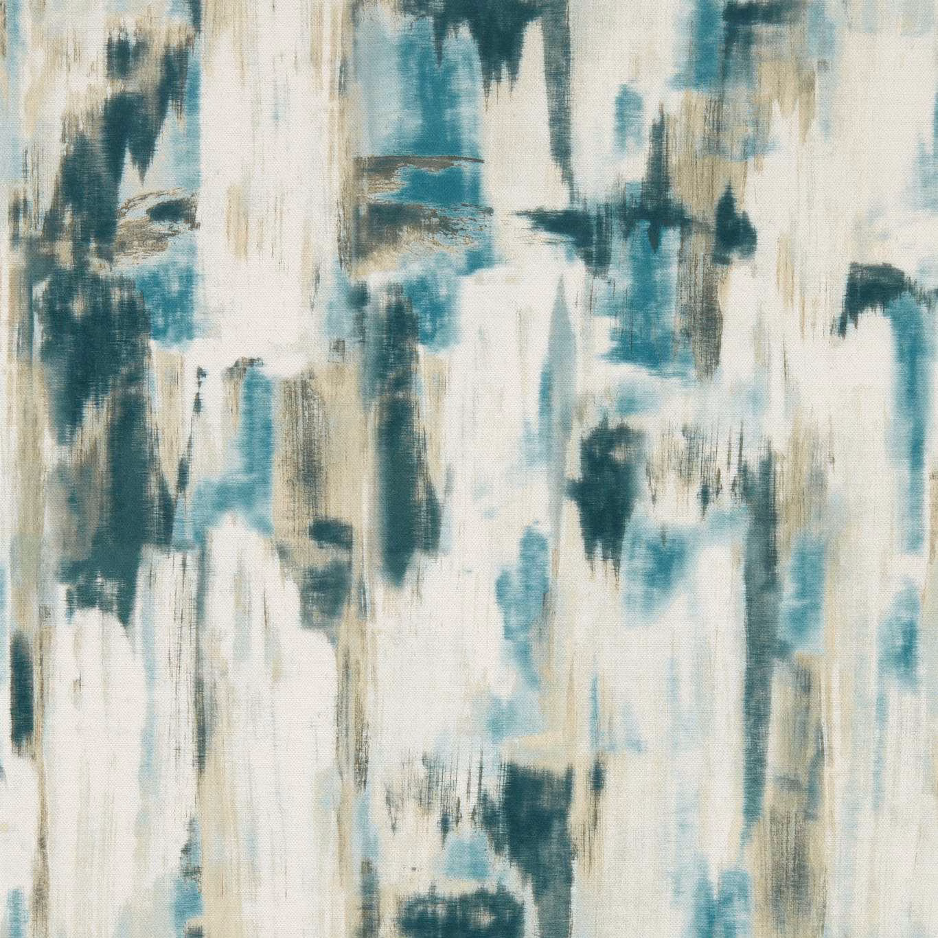 Ivory wallpaper with painterly teal, blue-green and taupe vertical marks