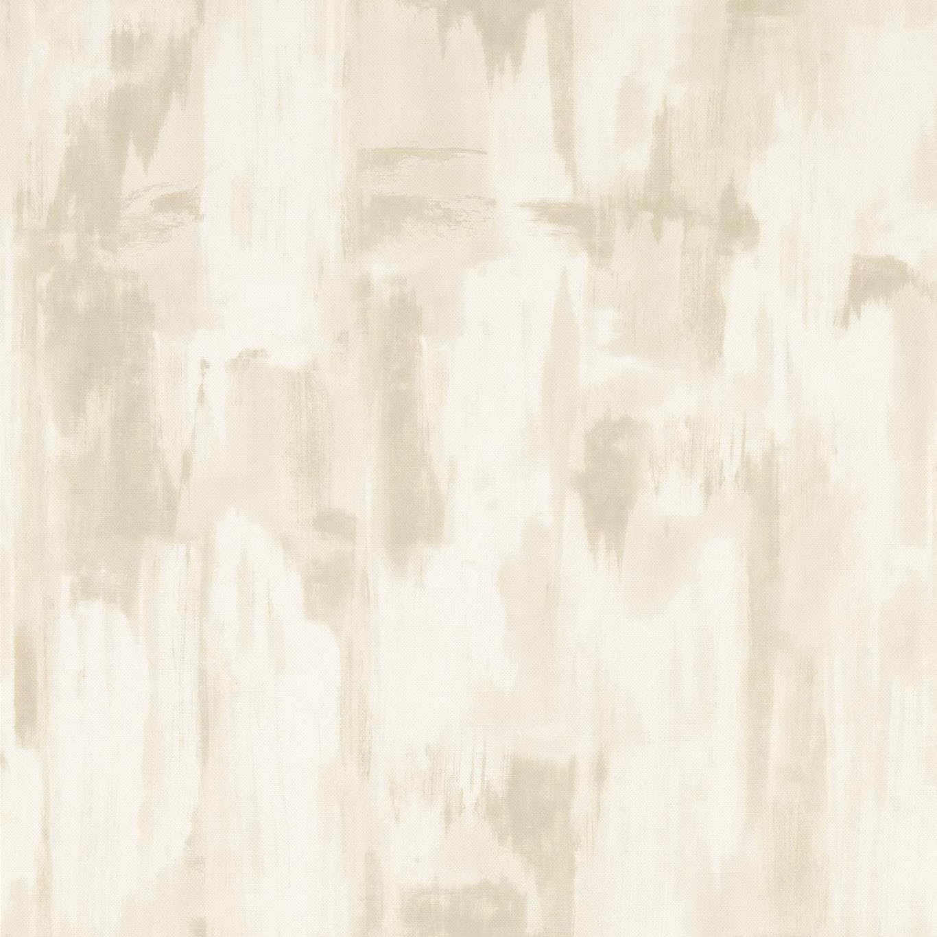 Warm cream wallpaper with pale taupe vertical painterly marks and distressed texture